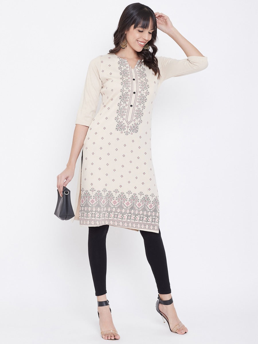 Gray White Casual Wear Full Sleeves Cotton Fabric Round Neck Kurtis at Best  Price in Mirzapur | Agrahari Fashion Point
